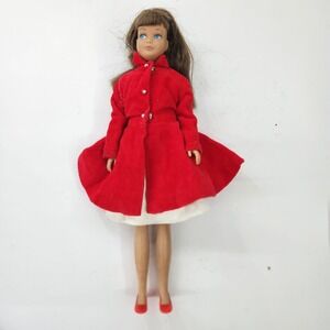 VTG 1963 Skipper 9" Barbie Doll Straight Leg Long Hair Red Dress